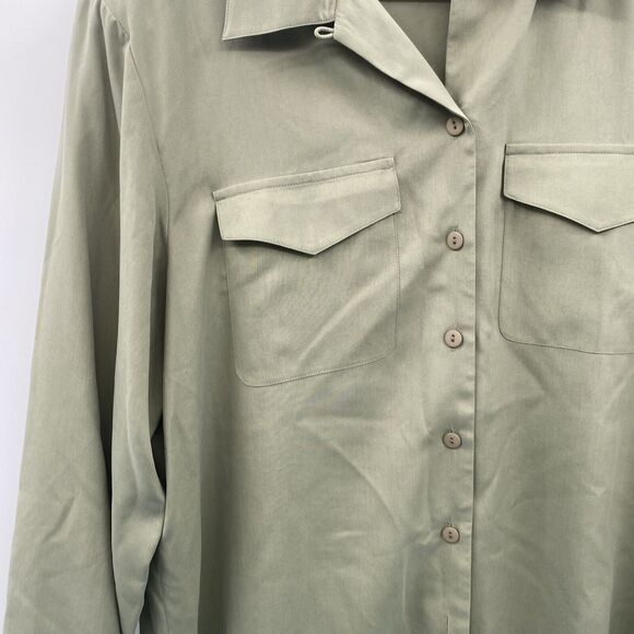 VTG ANNA & FRANK 100% SILK LIGHT GREEN LS BLOUSE SHOULDER PADS WOMENS XL - Picture 2 of 13